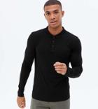 New Look Muscle Fit Long Sleeve Polo In Black