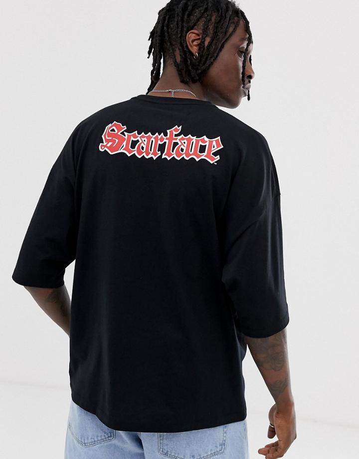 Asos Design Scarface Oversized T-shirt With Photographic And Back Print - Black