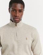 Polo Ralph Lauren Multi Player Logo Fine Rib Half Zip Knit Sweater In Beige Marl-neutral