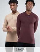 Asos 2 Pack Extreme Muscle Long Sleeve Polo Save - Multi