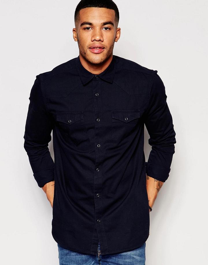 New Look Denim Western Shirt In Regular Fit In Navy - Navy