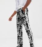 Asos Edition Tall Slim Tuxedo Suit Pants In Monochrome Floral Jacquard-black
