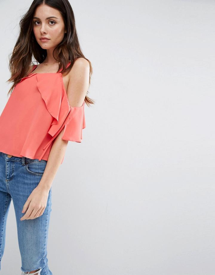 Asos Thick Strap Cami With Tie Cold Shoulder - Pink