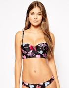 Asos Graffiti Heart Print Longline Underwire Bikini Top - Heart Print
