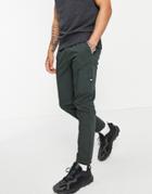 Asos Design Skinny Pants In Dark Green Nylon With Ma1 Pocket