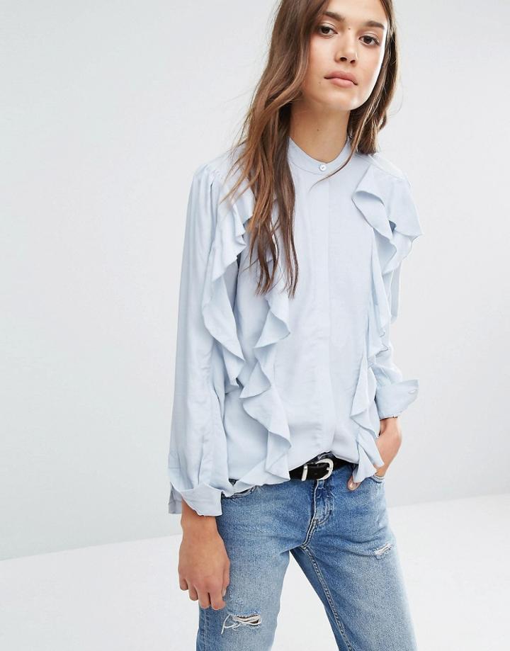 Warehouse Ruffle Blouse - Blue