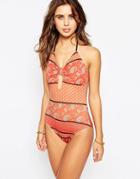 Your Eyes Lie Paisley Stripe Print Swimsuit - Red Print