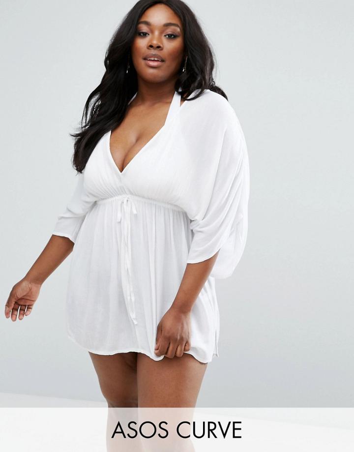 Asos Curve Beach Cover Up With Kimono Sleeve - White