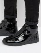 Asos High Top Sneakers In Black Patent With Zip - Black
