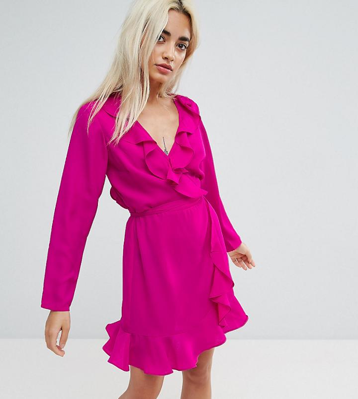 Asos Petite Ruffle Wrap Mini Dress - Pink