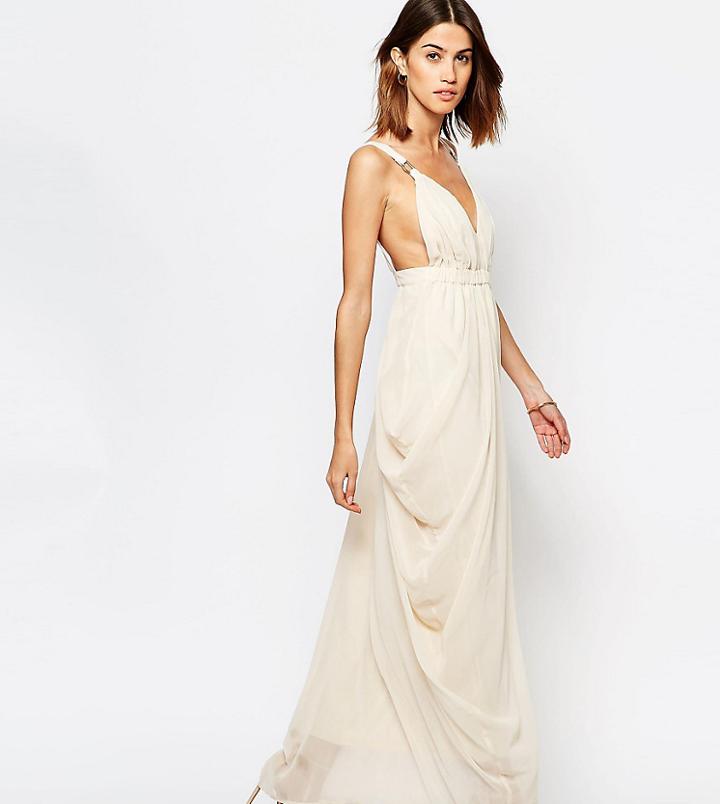 Vila Plunge Front Grecian Maxi Dress - Pink