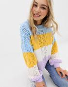 Asos Design Striped Open Stitch Sweater In Fluffy Yarn - Multi