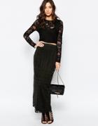 Warehouse Placed Lace Maxi Skirt - Black