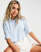 Only Cropped Oversized Polo Collar T-shirt In Blue