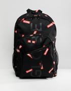 Globe Backpack With All Over Logo Print In Black - Black