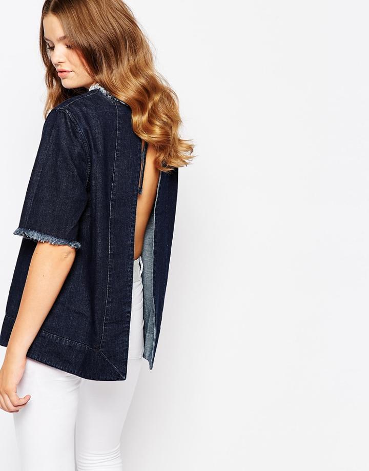 Waven Jessika Open Back Denim Top - Marcus Blue