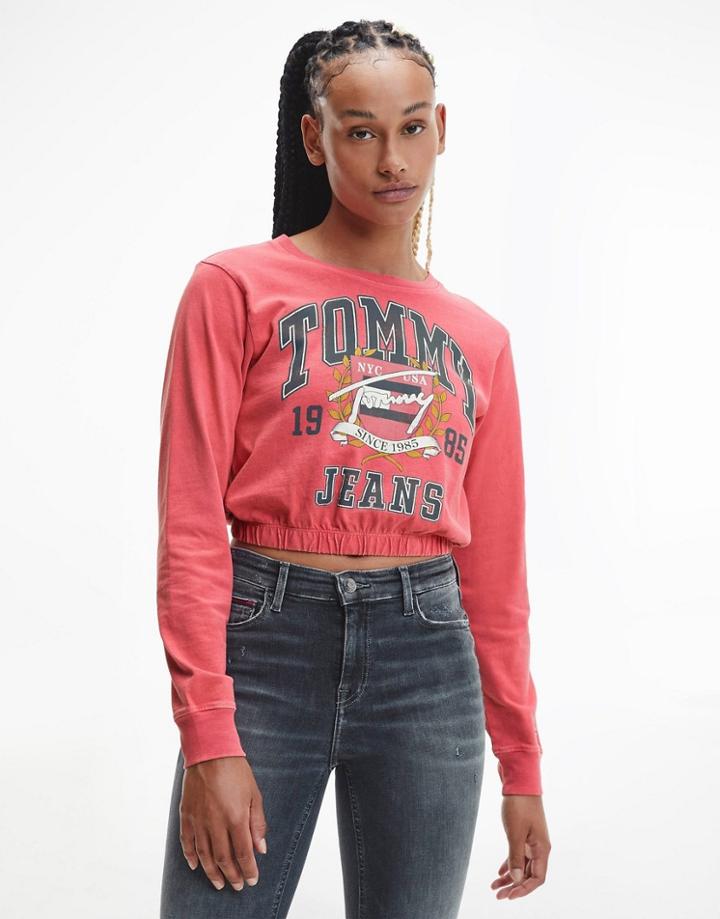 Tommy Jeans Organic Cotton Vintage College Logo Elastic Waist Sweater In Red