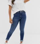 River Island Petite Skinny Jeans With Rips In Mid Wash-blues