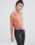Noisy May Drop Arm Tank Top - Brown