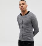 Asos Design Tall Knitted Cotton Bomber With Contrast Trims In Gray Twist - Gray