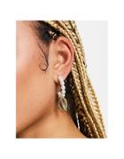 Topshop Faux Pearl And Green Heart Hoop Earrings In White