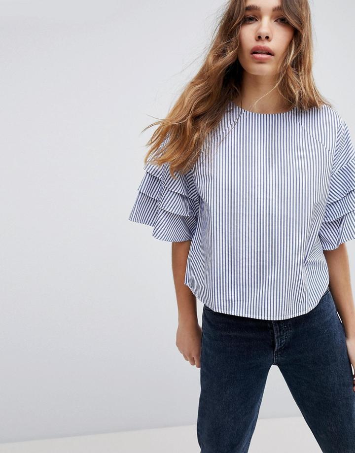 Jdy Striped Frill Sleeve Top - Multi