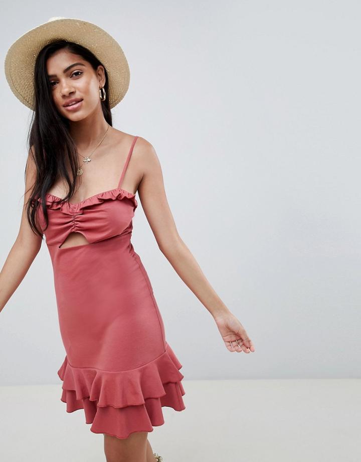 Asos Design Cut Out Sundress With Pep Hem - Pink