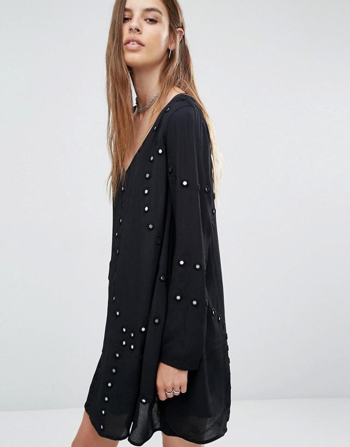 Religion Smock Dress With Mirror Embelishment - Black