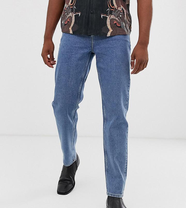 Asos Design Tall High Waisted Jeans In Vintage Mid Wash Blue