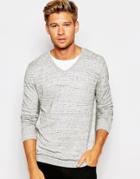 Asos V Neck Sweater In Gray Slub Cotton - Gray