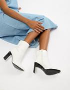 Faith Betty Slim Heel High Rise Ankle Boots In White - White