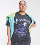 Reclaimed Vintage Inspired Plus T-shirt With Ski Print In Charcoal-gray