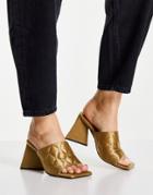 Topshop Racer Guilted Mid Heel Mule In Gold