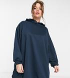 Asos Design Curve Oversized Mini Sweatshirt Hoodie Dress In Navy