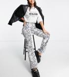 Topshop Tall 90s Snake Printed Joni Flared Jeans-white