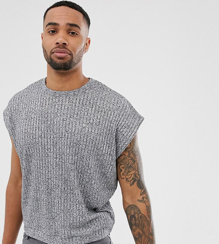 Asos Design Tall Boxy Tank Tank In Interest Rib In Gray