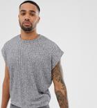Asos Design Tall Boxy Tank Tank In Interest Rib In Gray
