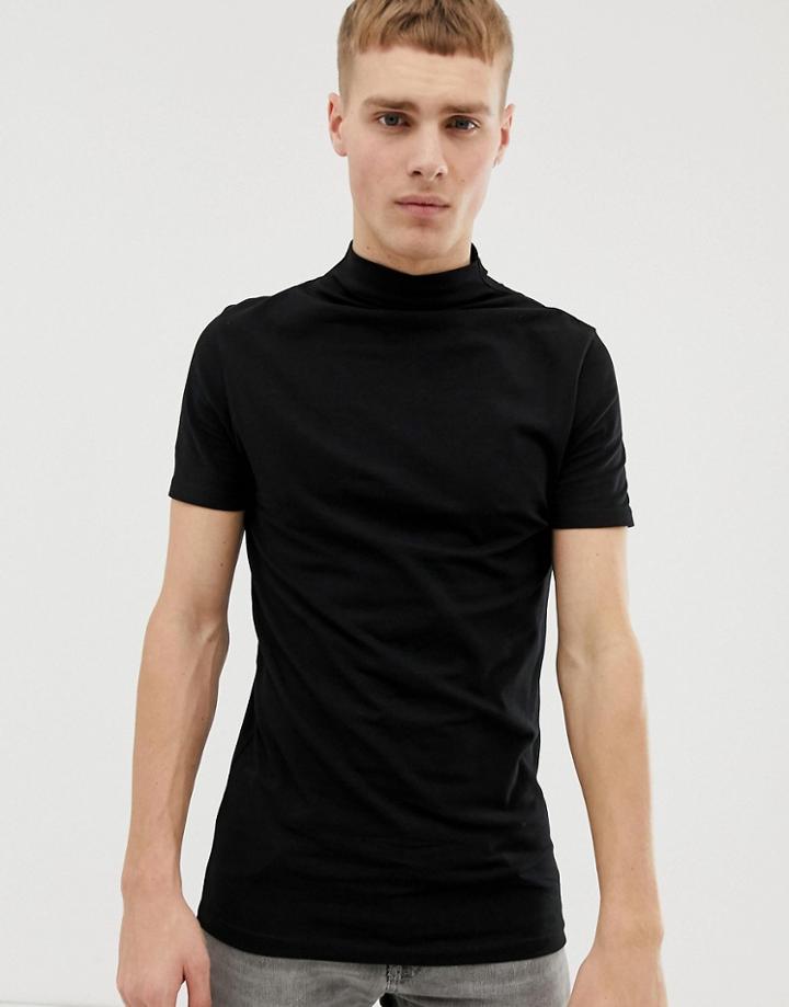 Asos Design Muscle Fit Turtleneck T-shirt With Stretch In Black - Black