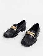 Asos Design Minimize Square Toe Chain Loafer In Black
