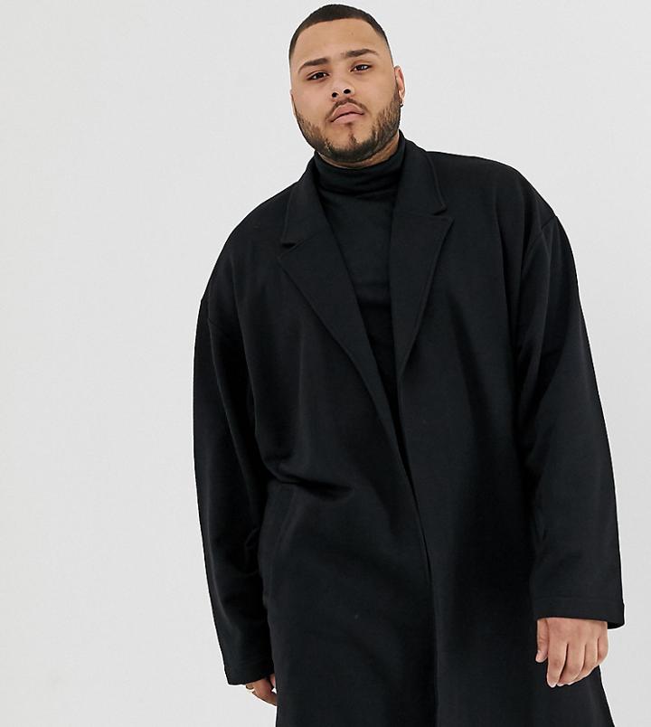 Asos Design Plus Oversized Jersey Duster Jacket In Black - Black