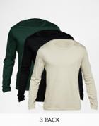 Asos Long Sleeve T-shirt With Crew Neck 3 Pack Save 21% - Multi