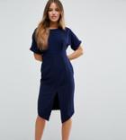 Asos Petite Smart Woven Dress With V Back And Split Front - Navy