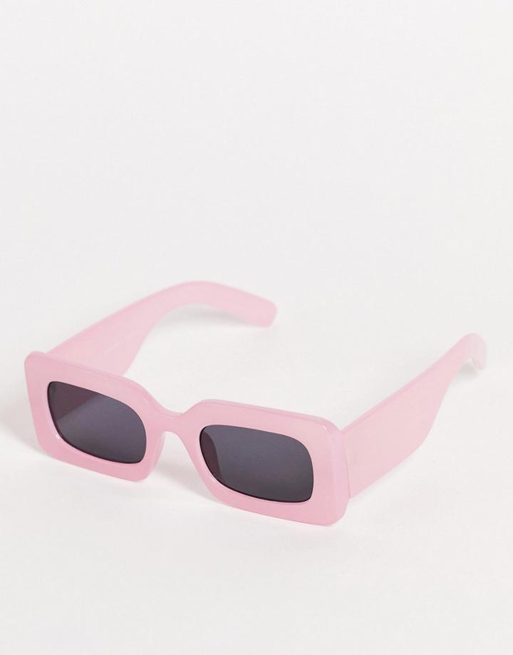 Monki Aggy Rectangular Sunglasses In Pink