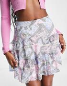 Asos Design Ruffle Tiered Mini Skirt In Mixed Paisley Floral Print-multi