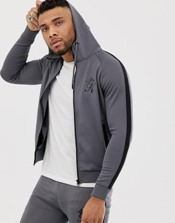 Gym King Tapered Poly Tracksuit Zip Thru Top - Gray