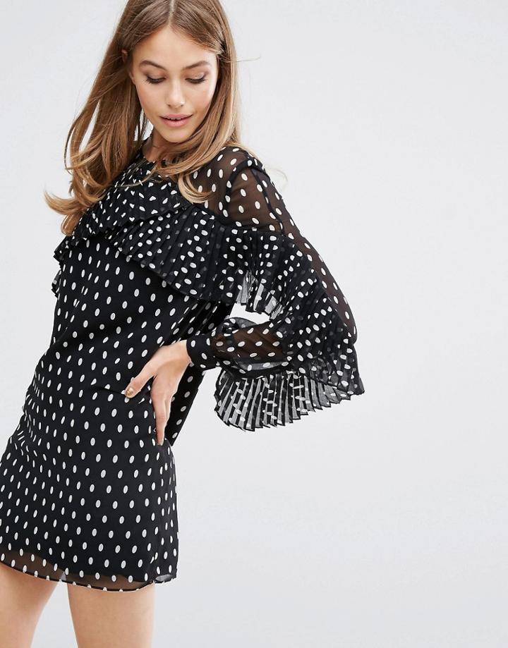 Keepsake Dress With Pleats In Polka Dot - Black