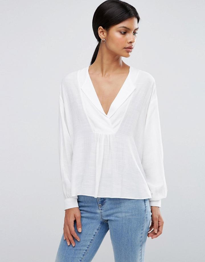 Asos V Neck Casual Smock Top - White