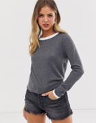 Brave Soul Eloise Long Sleeve T Shirt With Contrast Rib - Gray