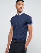 New Look Regular Fit Smart Shirt With Contrast Collar And Sleeve Trim - Navy