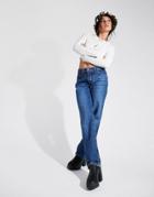 Asos Design Cotton Blend Low Rise Straight Leg Jean In 70's Blue - Mblue-blues